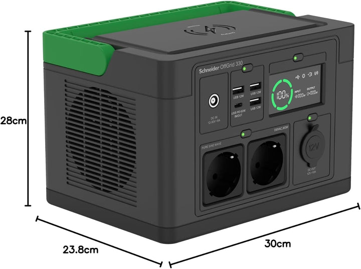 Schneider OffGrid Portable Power Station 300W, 332Wh Leichtgewichtiger Solar Generator mit 2 AC Stec