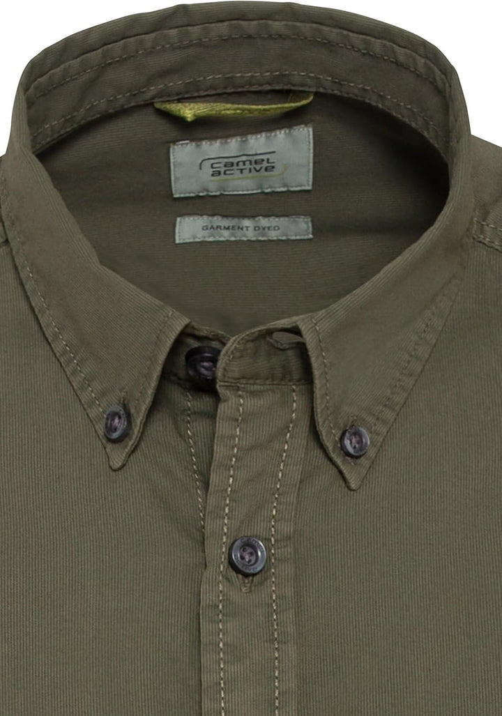 camel active Herren Langarmhemd aus Baumwolle XL Dunkelgrün, XL Dunkelgrün