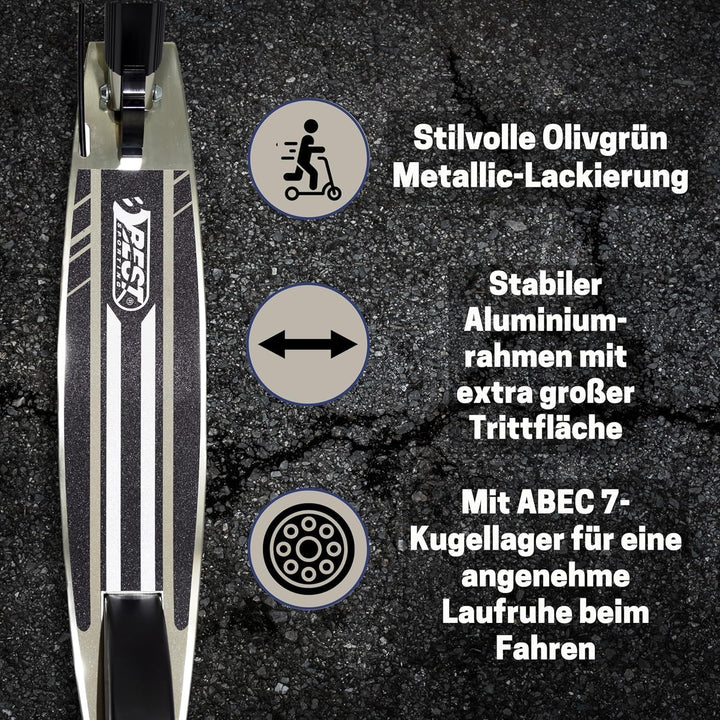 Best Sporting High End Scooter Erwachsene I klappbarer Roller mit Ständer, Handbremse, Klingel und T