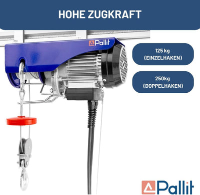 Pallit elektrische Seilwinde HOISTEXT | 125 kg/12 m | 250 kg/6 m | extralanges 5 m Kabel | inkl Kabe