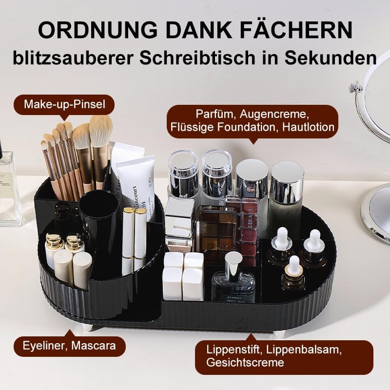 Make up Organizer 360° Drehbar, Grosser Bad Kosmetik Organizer mit Aufbewahrungsbox für Schminktisch