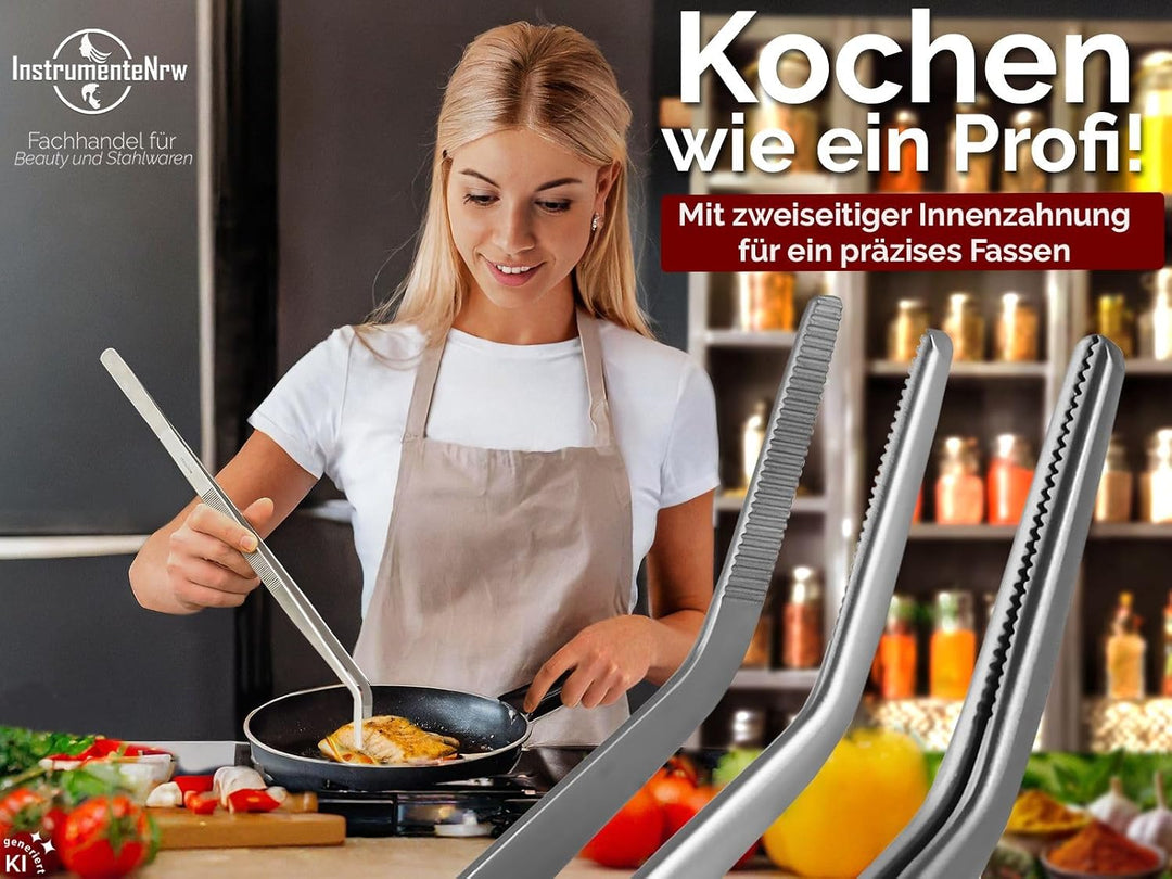 InstrumenteNRW Premium Küchenpinzette | Grillpinzette | Kochpinzette | Pinzette Edelstahl | Gourmet-