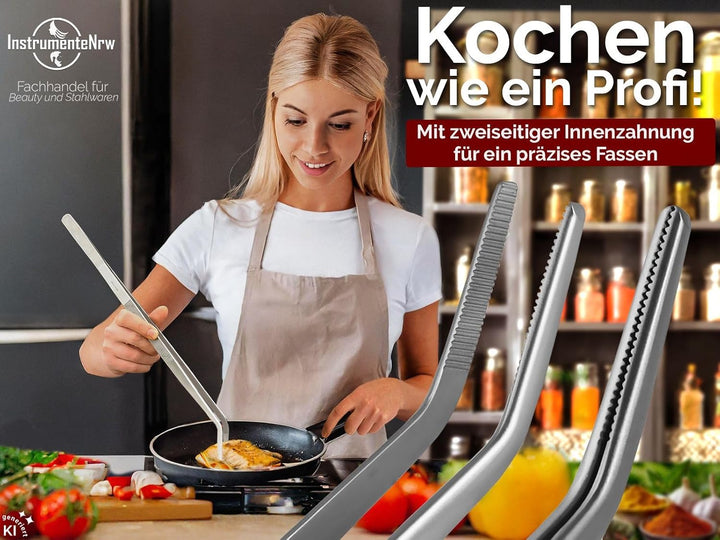 InstrumenteNRW Premium Küchenpinzette | Grillpinzette | Kochpinzette | Pinzette Edelstahl | Gourmet-
