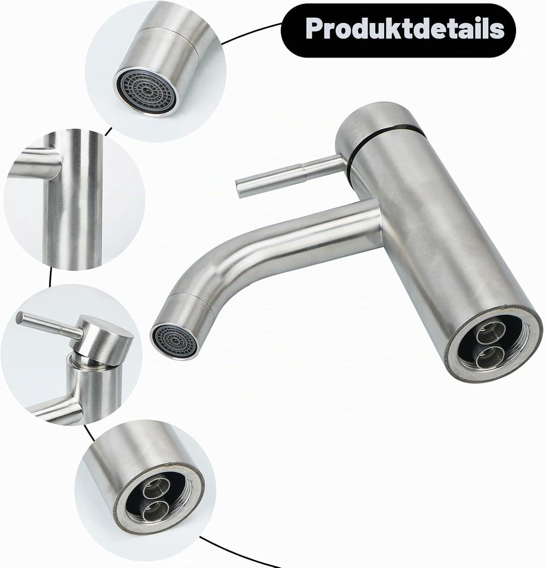 FALSKT Wasserhahn Bad SUS304 Edelstahl, Waschtischarmatur Infache Montage, Armatur Badezimmer mit 60