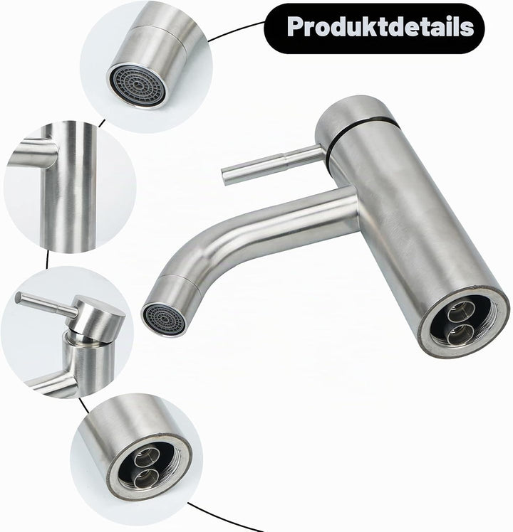 FALSKT Wasserhahn Bad SUS304 Edelstahl, Waschtischarmatur Infache Montage, Armatur Badezimmer mit 60