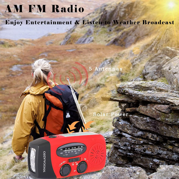 Notfall Solarradio, Kurbelradio wiederaufladbar 2000mAh Power Bank AM/FM Wetterradio mit SOS-Alarm,