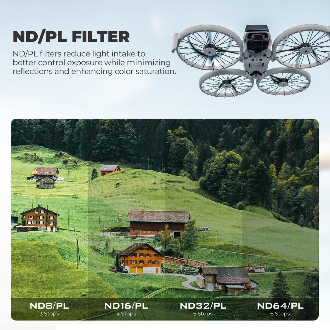 Freewell Bright Day Filter Kit für DJI Flip Drone – ND8/PL, ND16/PL, ND32/PL, ND64/PL, ND1000, UV zu