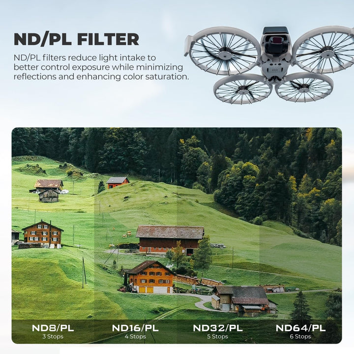 Freewell Bright Day Filter Kit für DJI Flip Drone – ND8/PL, ND16/PL, ND32/PL, ND64/PL, ND1000, UV zu
