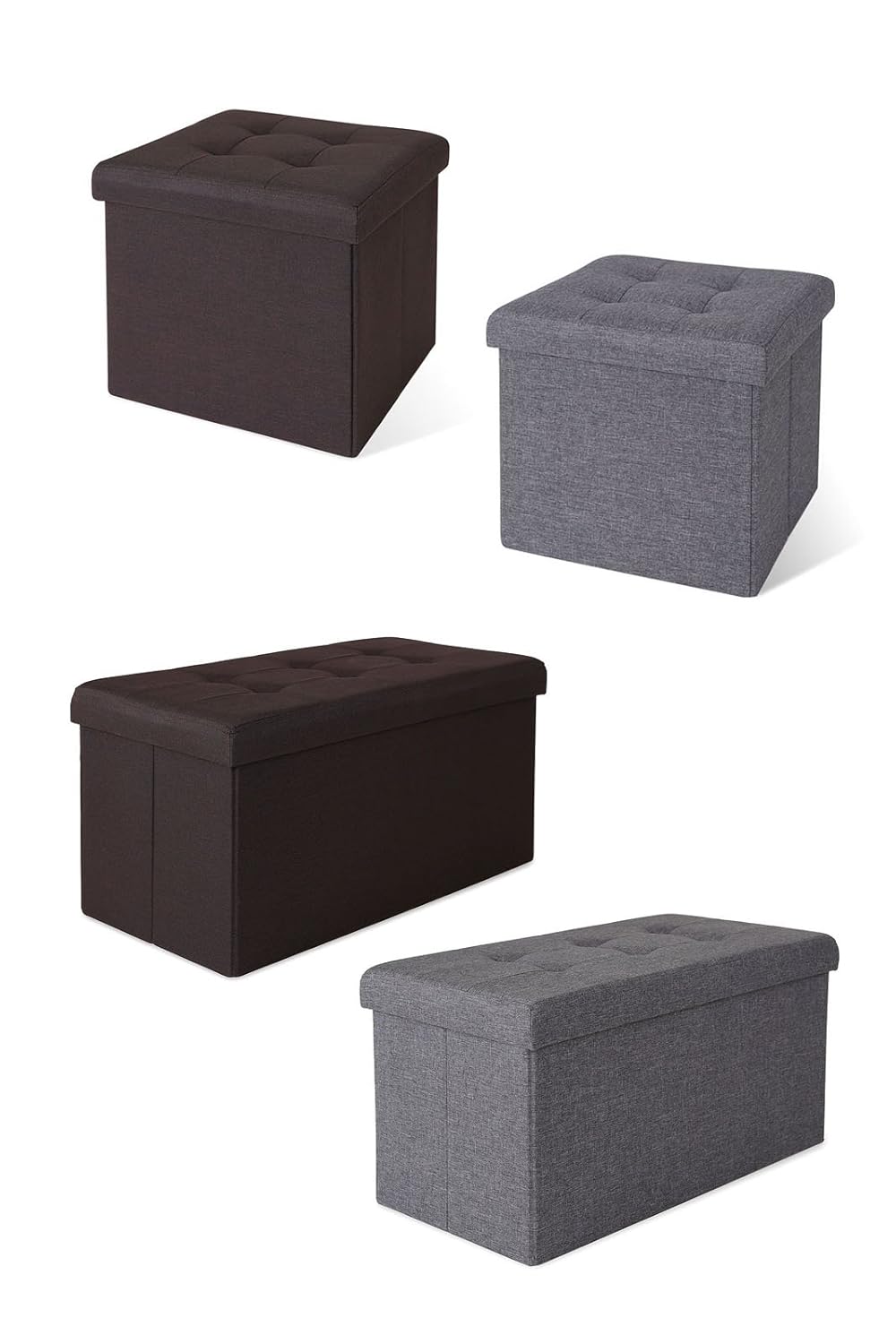 dibea Sitzhocker faltbar max 300 kg Leinen, 76x38x38 cm grau, 76x38x38 cm Grau
