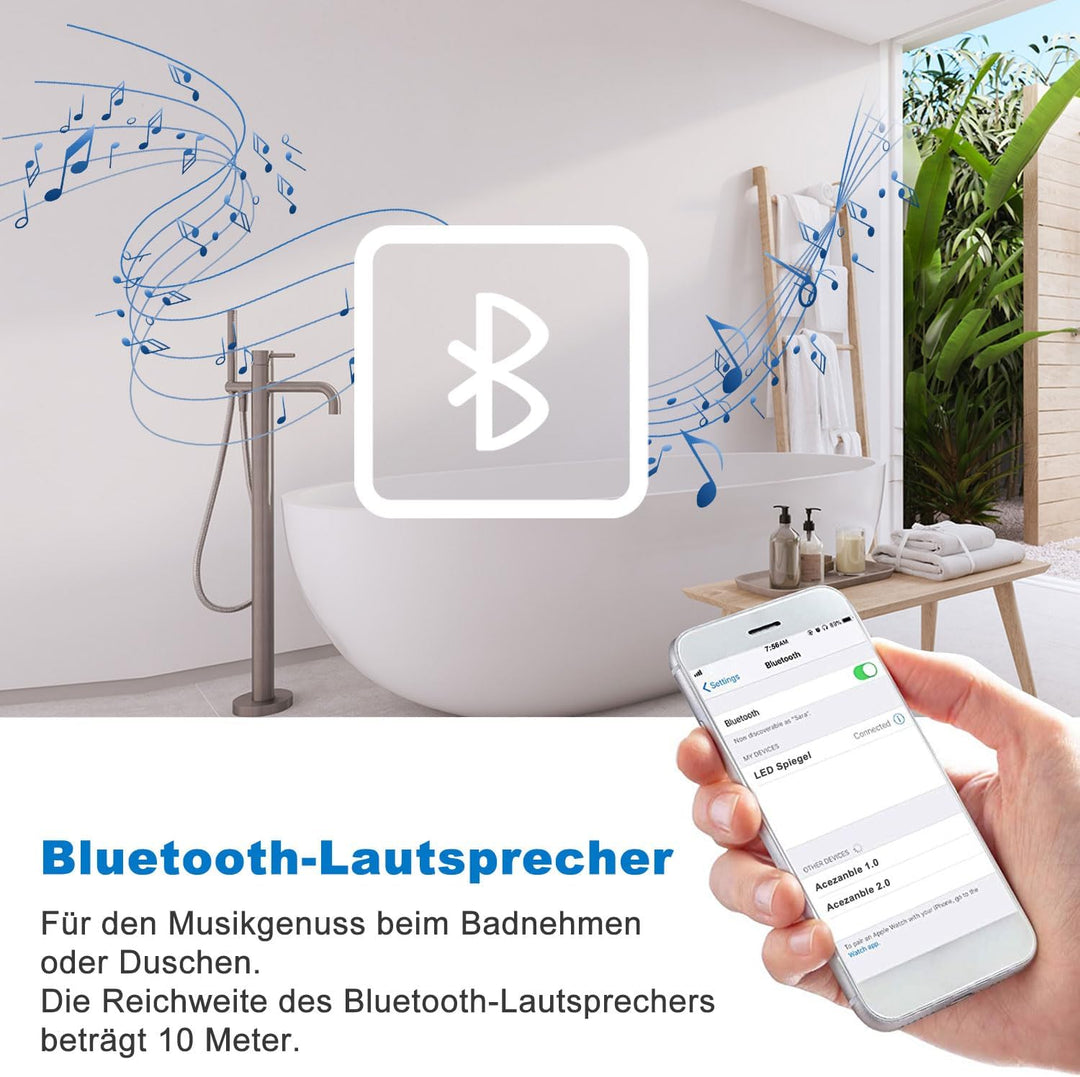 Badezimmerspiegel mit LED 160x80cm LED Spiegel mit Bluetooth Beschlagfrei 3-Fach Schminkspiegel Bads