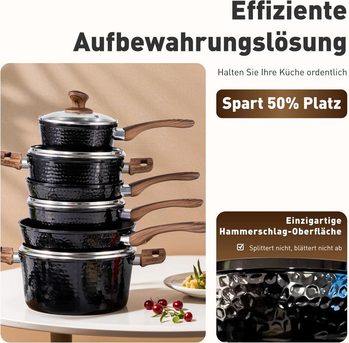 Kitchen Academy Topfset Antihaft Granit Beschichteter, Topf Induktion Schwarz Töpfe Set Pfannenset 1