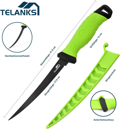 TELANKS Filetiermesser Fisch Scharfe 7" Edelstahlklinge, Profi Filetiermesser von Fisch und Fleisch
