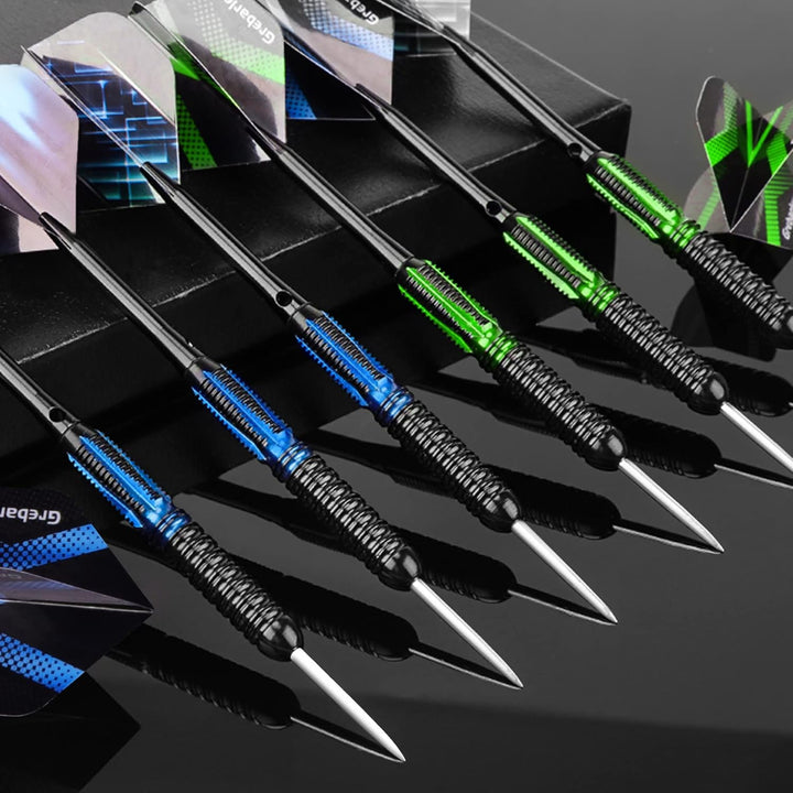 Grebarley Dartpfeile mit Metallspitze,12 Stück Profi Steeldarts 18 Aluminium Schaft mit 9 Flights 20