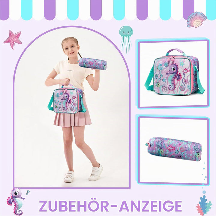 HTgroce Schulranzen Trolley Mädchen Meerjungfrau Rolling Backpack for Girls Einhorn Rucksack Mit Rol