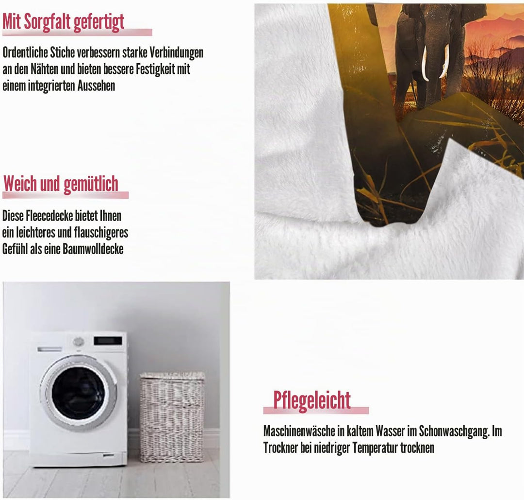 YISUMEI Kuscheldecke Gelbe Elefante Reflexion Decke Flauschige Weich Fleecedecke für Sofa Bett 150x2