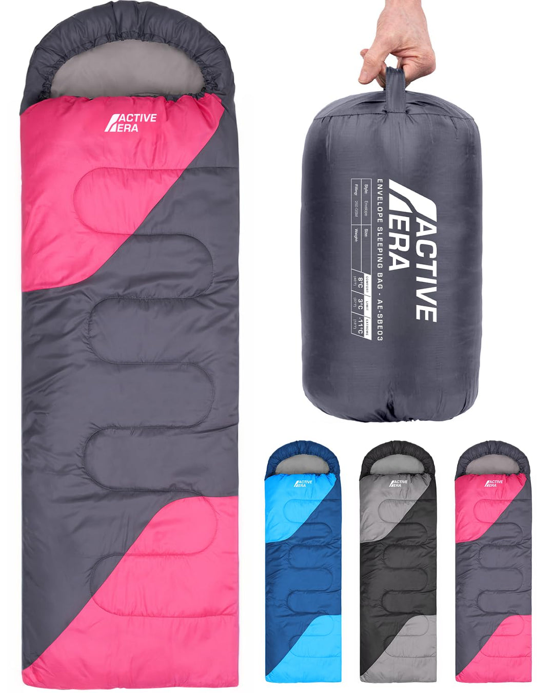 Active Era Premium Mumienschlafsack 250 GSM, Schlafsack Winter & Sommer, 0°C bis 15°C, Indoor und Ou