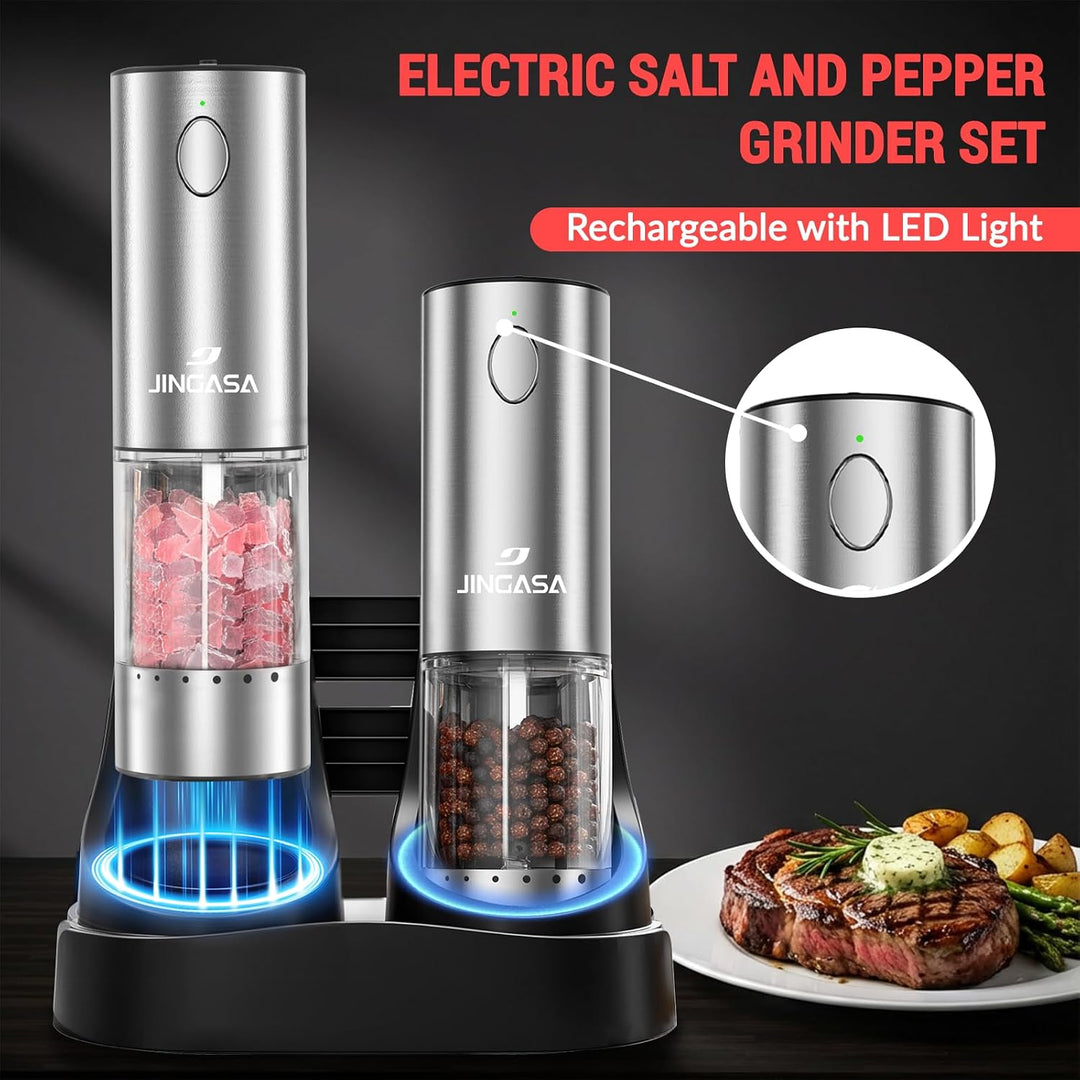 Elektrisches Salz- und Pfeffermühlen-Set mit USB-Ladestation, 95 ml Fassungsvermögen (Upgrade B), Up