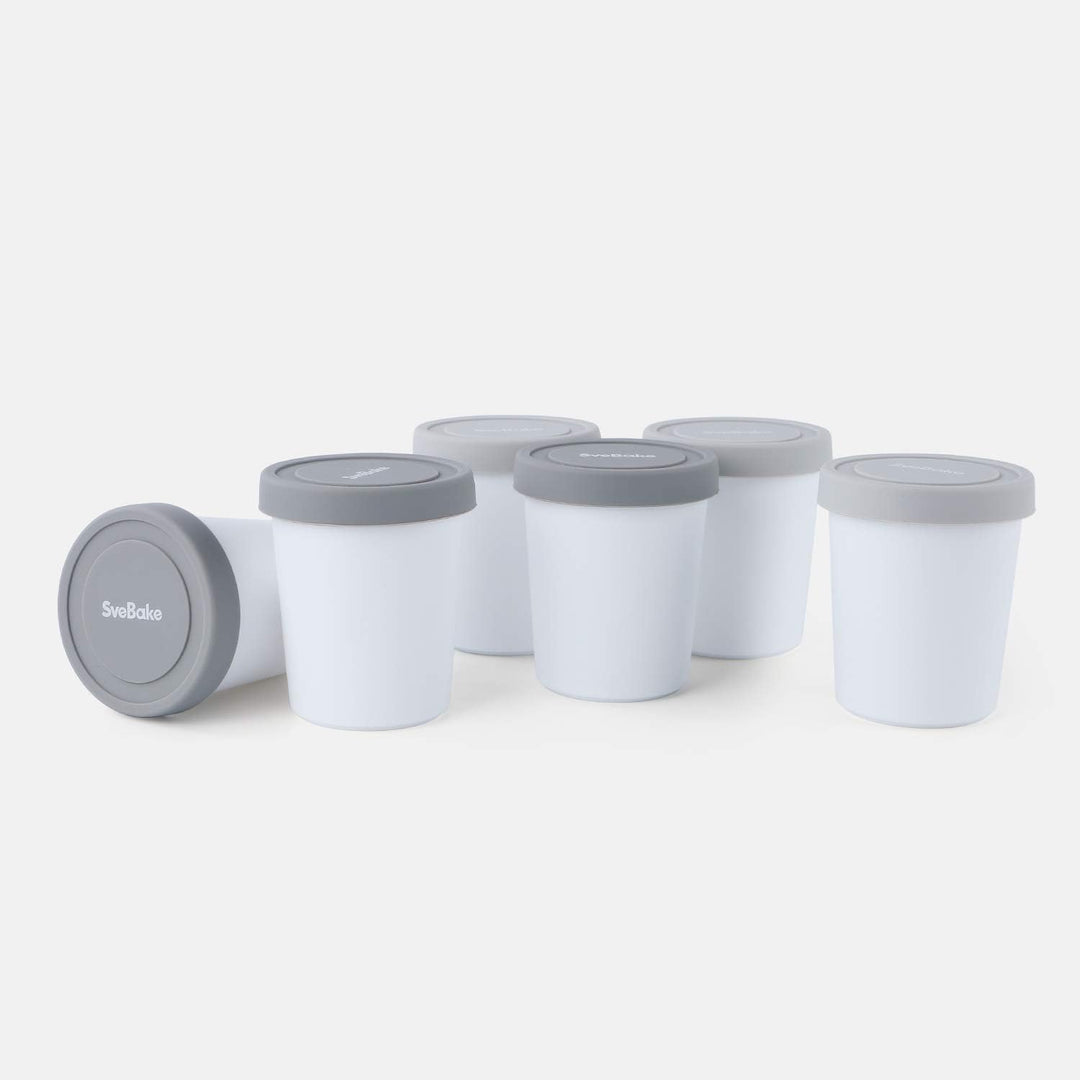 SveBake Eisbehälter für Speiseeis 180ml - 6er-Set mit Deckeln aus Silikon, Behälter Hausgemachte für