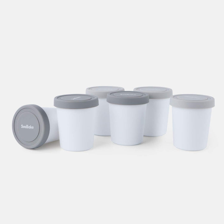 SveBake Eisbehälter für Speiseeis 180ml - 6er-Set mit Deckeln aus Silikon, Behälter Hausgemachte für