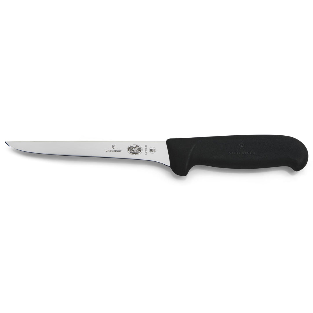 Victorinox Fibrox Ausbeinmesser, Scharfes Küchenmesser für Fleisch und Geflügel, 15 cm, Gerade Kling