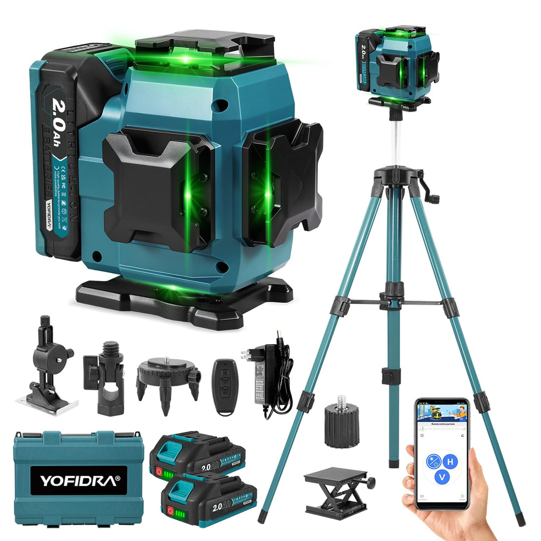 Yofidra Kreuzlinienlaser mit Stativ - 4 x 360°16 Linien Grün Laser Wasserwaage, Selbstnivellierender