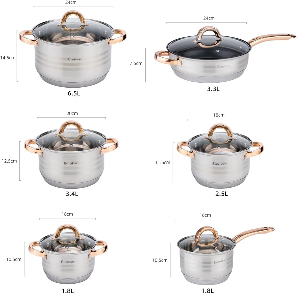 EliteHoff Topfset Induktion, Kochtopf Set mit Glasdeckel, 7-lagiger Edelstahl Topf- & Pfannensets mi