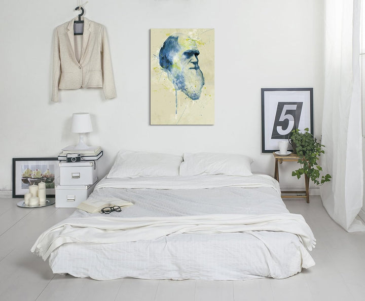 Charles Darwin Aqua 90x60cm - Splash Art Paul Sinus Wandbild auf Leinwand - Malerei, Kunstbild, Aqua