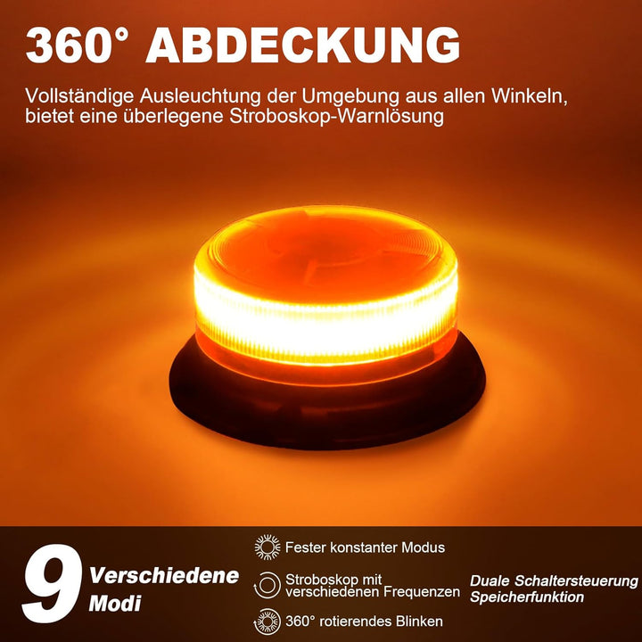 AnTom rundumleuchte akku 9 Blitzmuster 12V 24V Gelb Warnleuchte led magnet mit Autoladekabel und USB