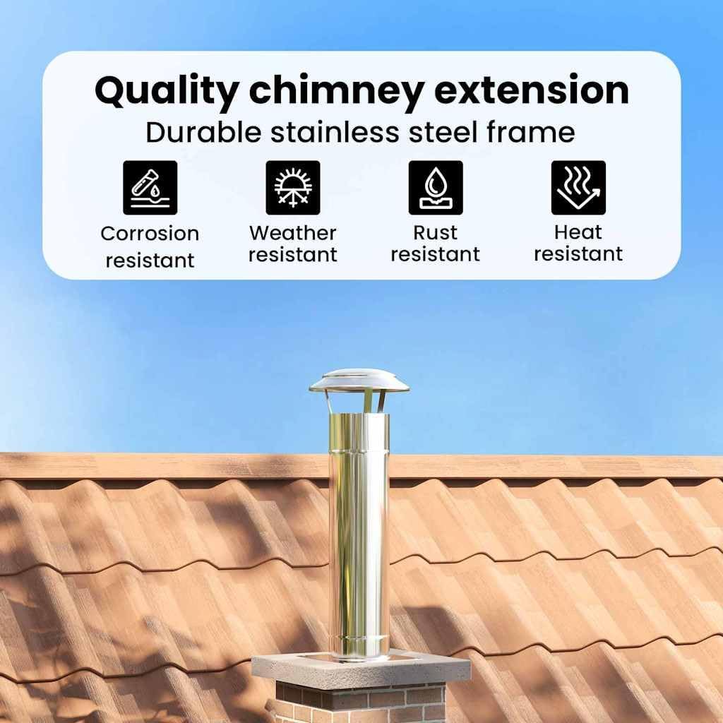 vidaXL Kaminverlängerung Silber 25 x 25 x 82 cm Edelstahl, Garten und Terrasse, Coole Kamin-Accessoi