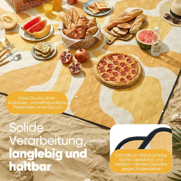 Sekey Picknickdecke Wasserdicht 200x200 cm, Stranddecke Sandfrei | Gepolstert, Dreischichtige Strukt