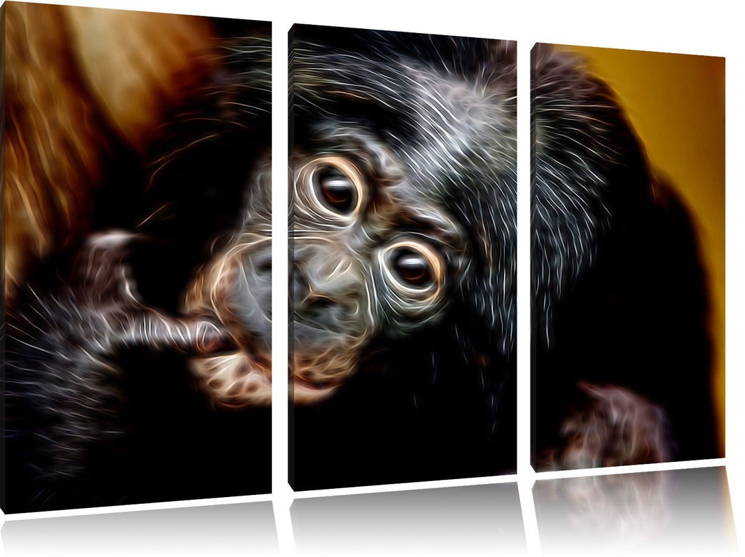 Dark süsses Orang-Utan-Junges Spezial 3-Teiler Leinwandbild 120x80 Bild auf Leinwand, XXL riesige Bi