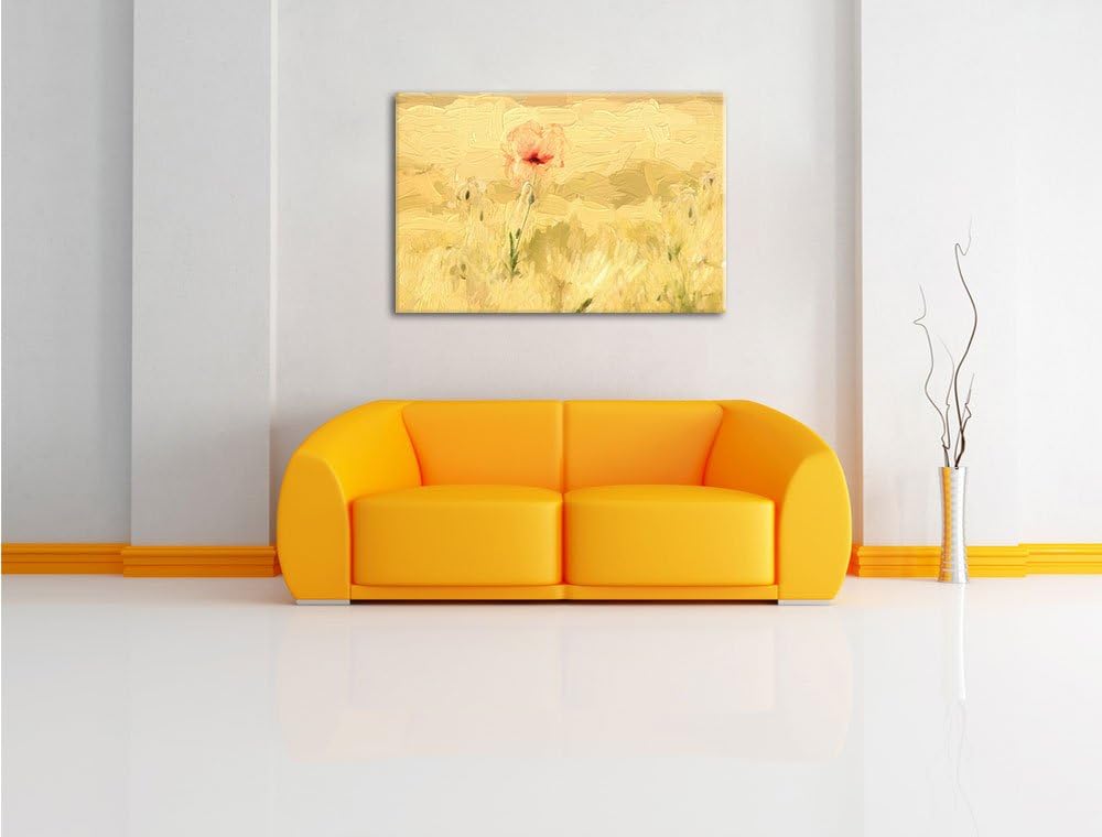Pixxprint Mohn im Kornfeld Pinsel Effekt, Format: 100x70 auf Leinwand, 100x70