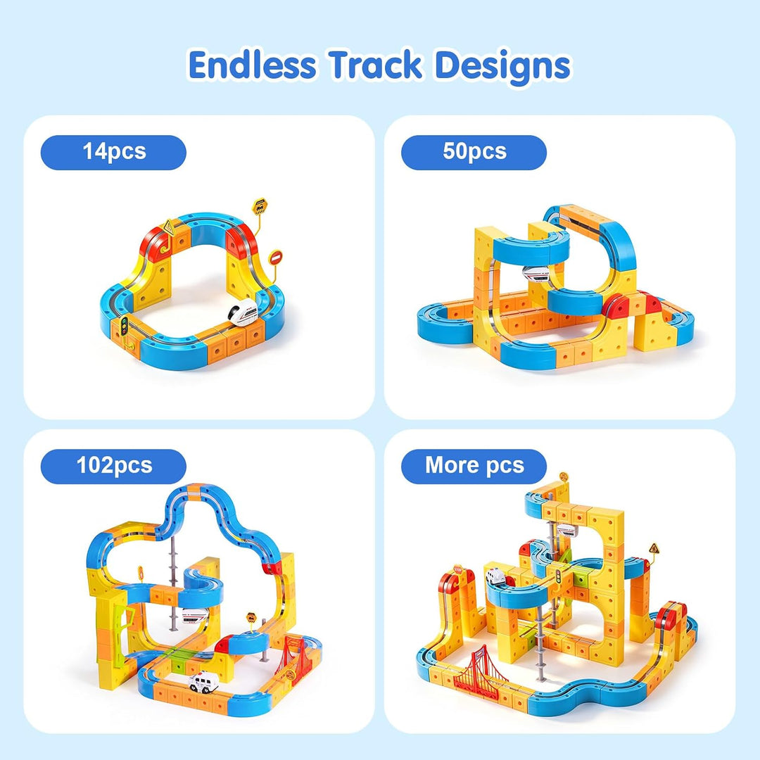 Eisenbahn Elektrisch Cube Track, DIY Magnetische Zugstrecken-Set, Electric Train Set Spielzeug ab 3