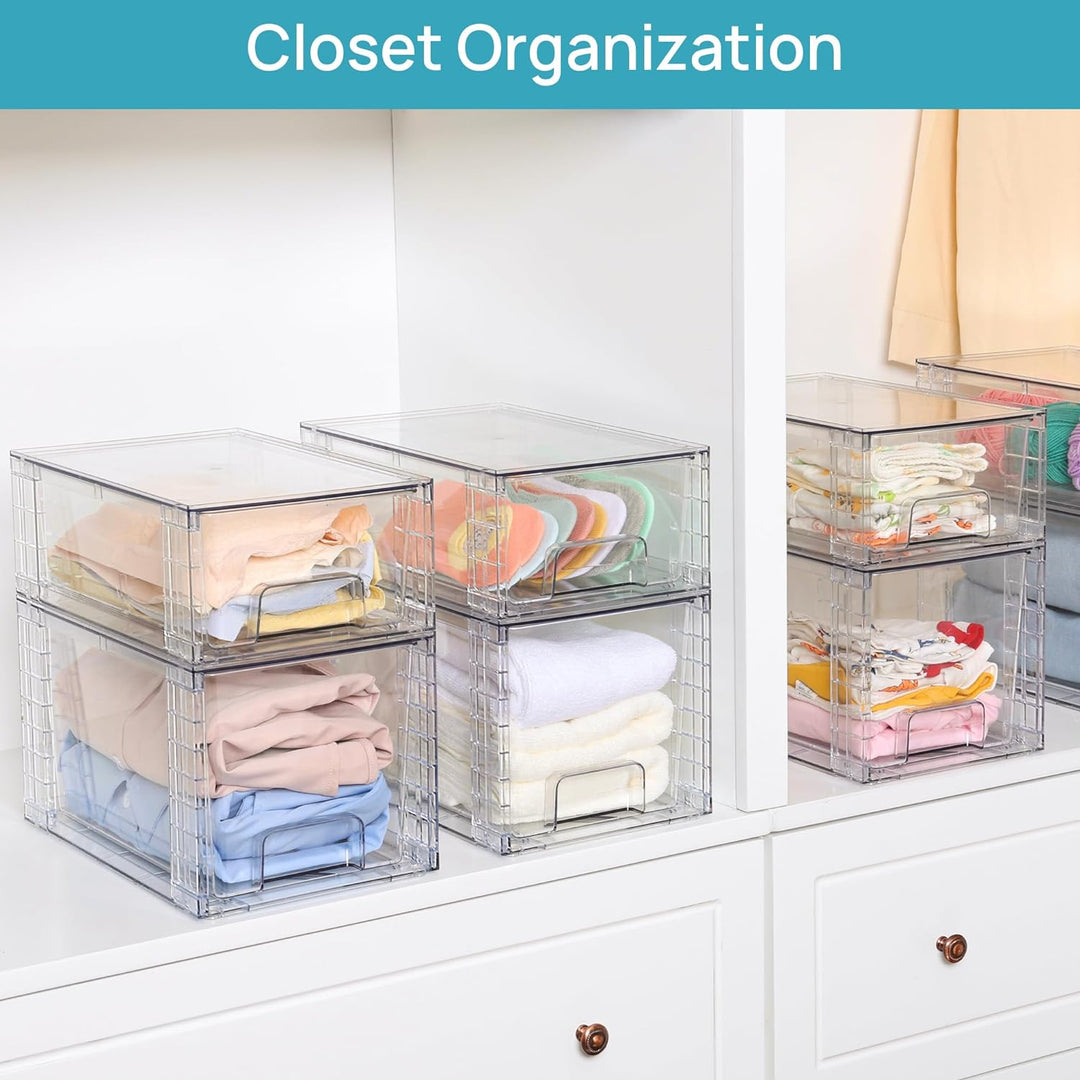 Vtopmart 4er-Pack grosse stapelbare Aufbewahrungsschubladen, transparente Acryl-Schubladenorganisato