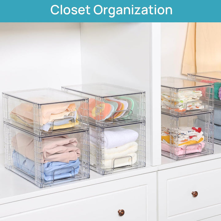 Vtopmart 4er-Pack grosse stapelbare Aufbewahrungsschubladen, transparente Acryl-Schubladenorganisato