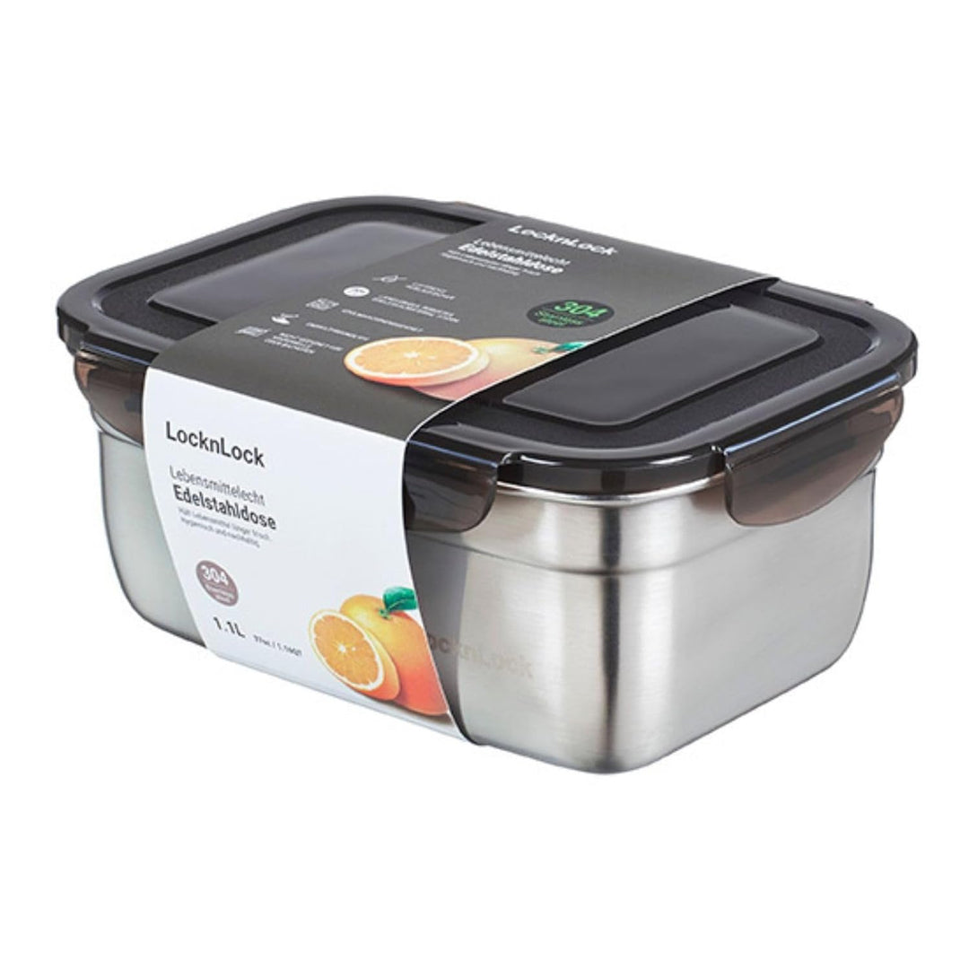 LocknLock Edelstahl Vorratsdose mit Deckel, 1,1 L, 188 × 135 × 75 mm , BPA-Frei, Spülmaschinengeeign