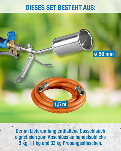 CFH Abflammgerät ST 500 inkl. Gasschlauch - Unkrautbrenner Gas Anwendung mit 3/8" Anschluss für Gasf