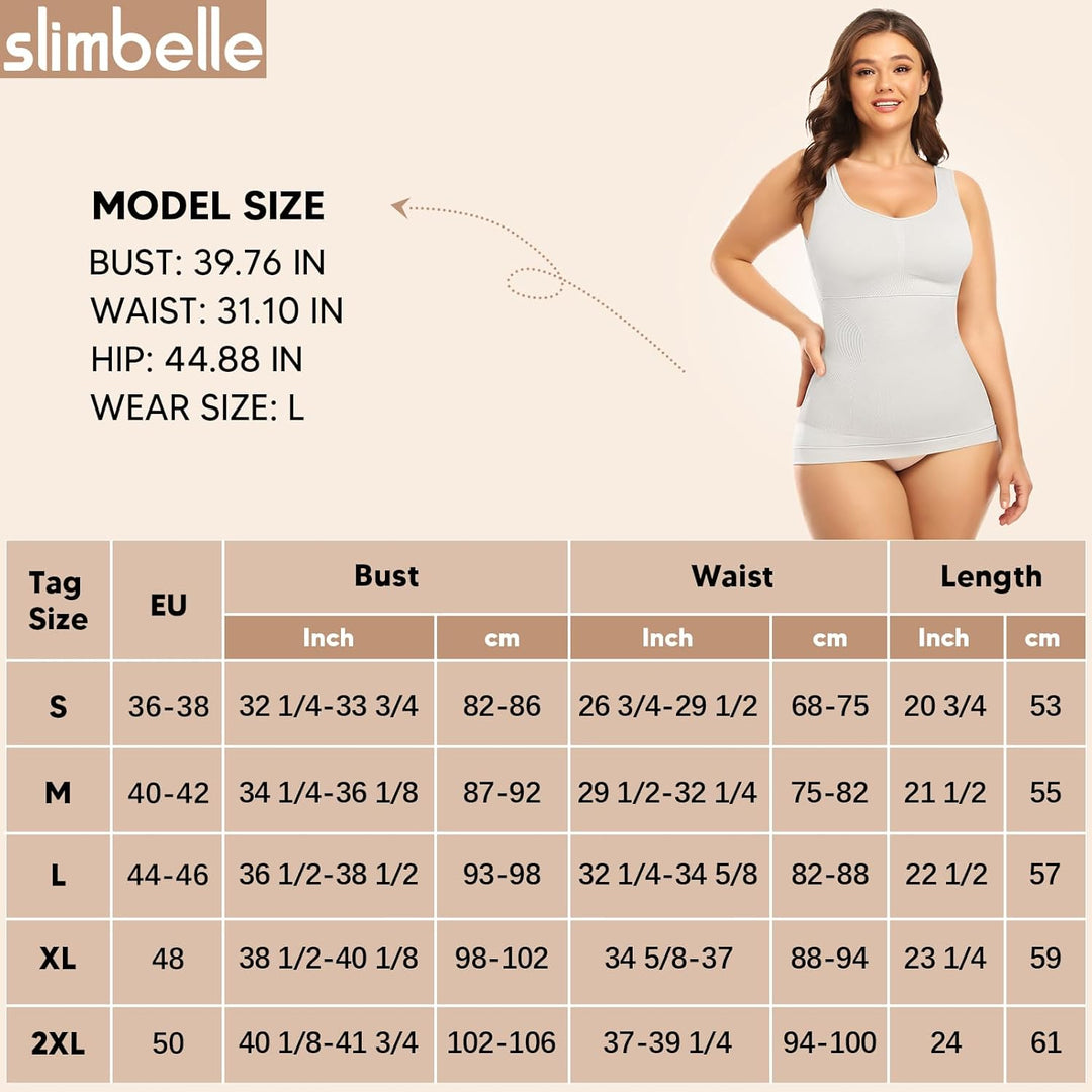 SLIMBELLE Damen Unterhemd BH Hemd Seamless Tank Top mit entfernbaren Cups Bauchweg Shapewear Top Ohn