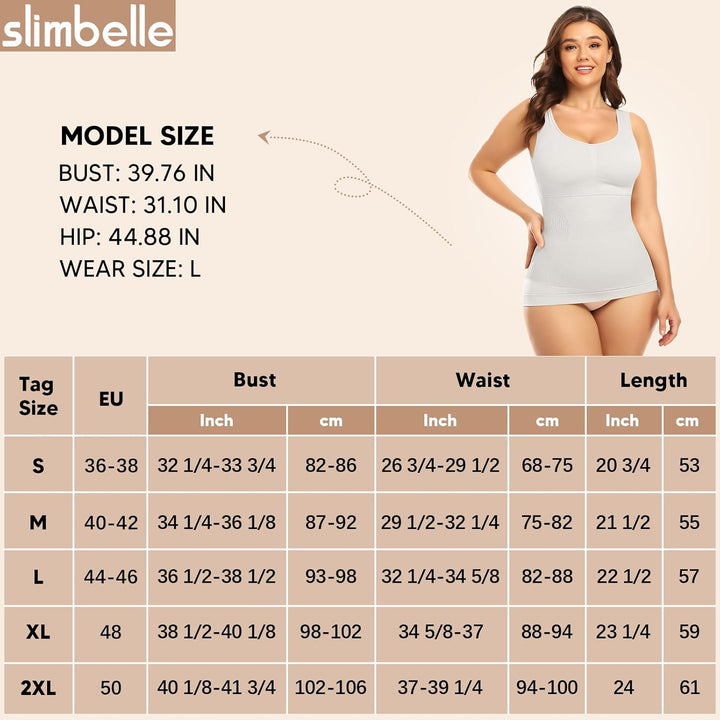 SLIMBELLE Damen Unterhemd BH Hemd Seamless Tank Top mit entfernbaren Cups Bauchweg Shapewear Top Ohn