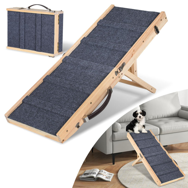 Hunderampe 83cm, Hundetreppe aus Holz, Einstellbar 19.5-41 cm, Klappbare Tragbare Katzen Rampe für B