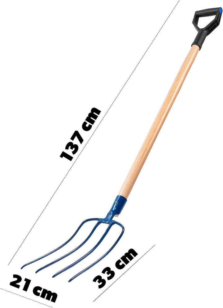 KADAX Heugabel aus Stahl, Gabel mit langem Stiel aus Holz, Forke, Gartenforke, Spatengabel, Grabegab