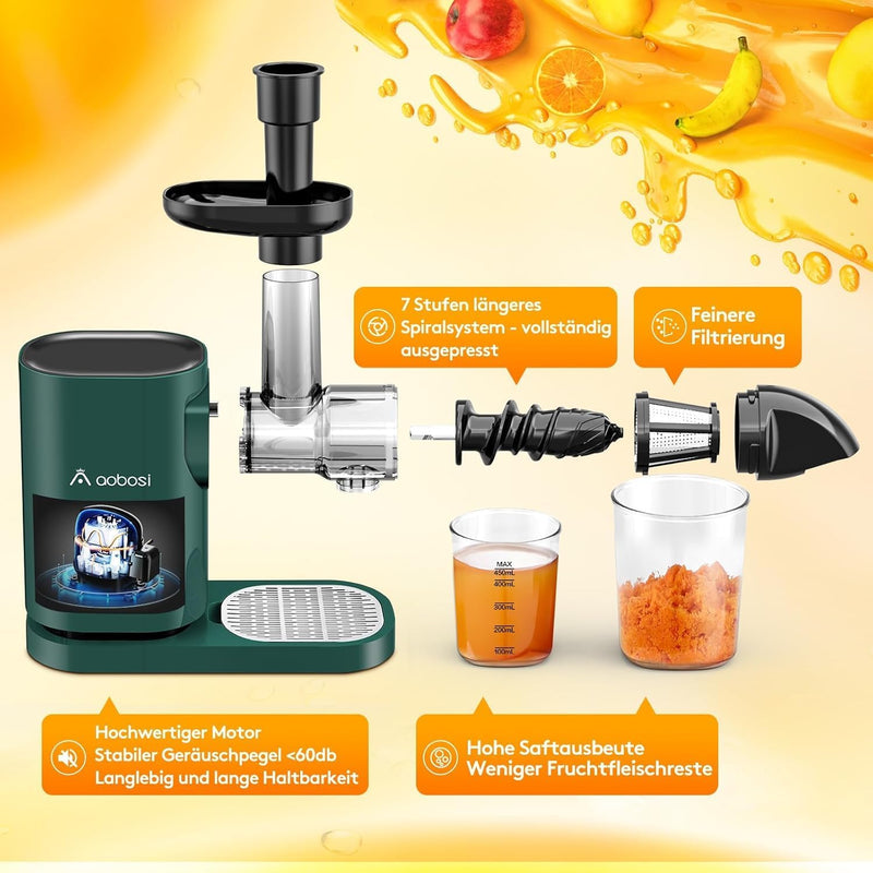 Aobosi Slow Juicer Entsafter Gemüse und Obst Profi Entsafter mit Ruhiger Motor & Umkehrfunktion & Sa