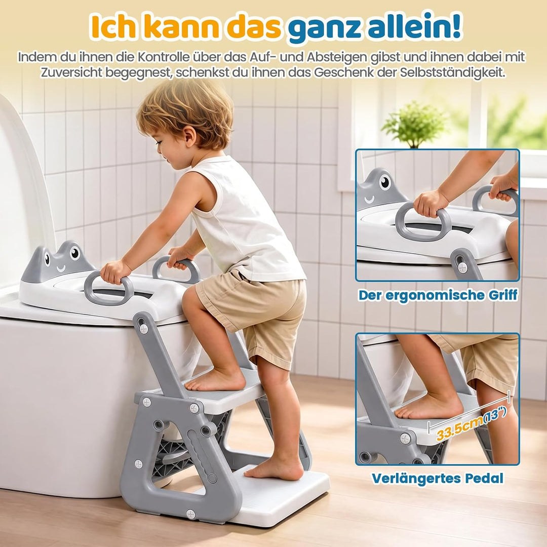 Orzbow Toilettensitz Kinder, Stabil Kinder Toilettensitz mit Treppe und Dreiecksstruktur, Verlängert