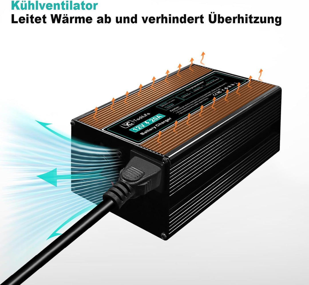 LiFePO4 Ladegerät 12V 20A, Batterie Ladegerät Kompatibel mit Anderson Anschluss Entwickelt für das L