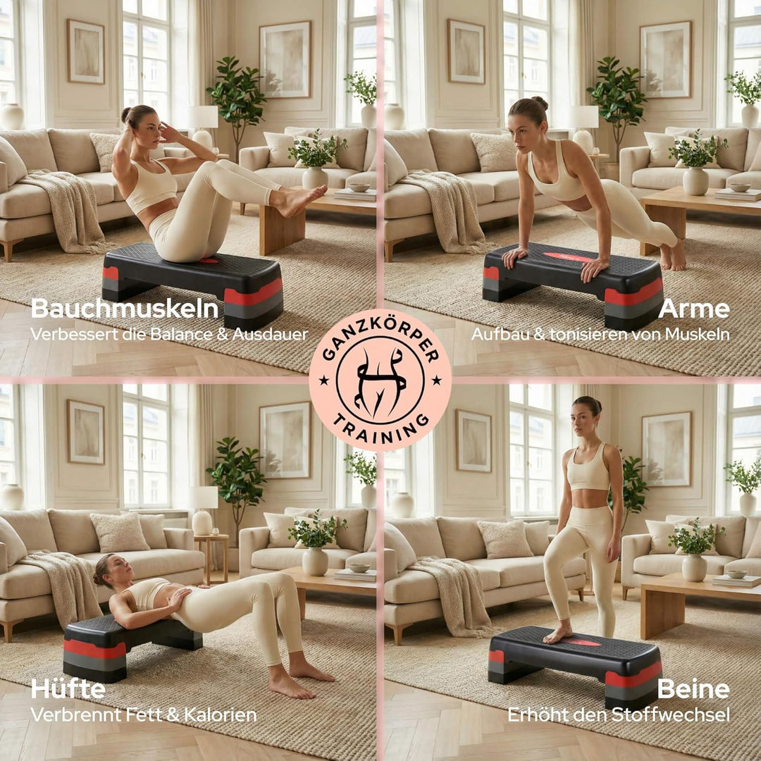 KM-Fit Fitness Stepper | Steppbrett Aerobic Stepper für zuhause | Step-Bench 3-fach höhenverstellbar