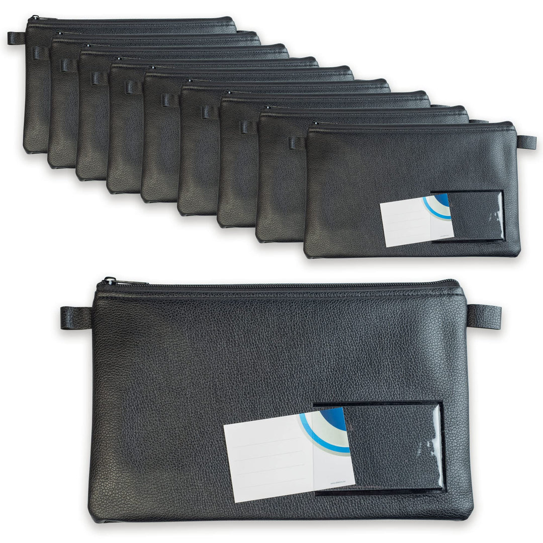 10-er Pack effektivo Banktasche mit Reissverschluss und Fenster zur Beschriftung, Kunstleder schwarz