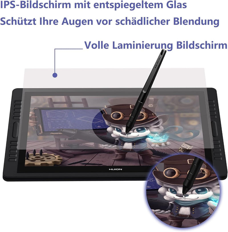 Grafiktablett mit Display HUION Kamvas Pro 22, 21,5 Zoll Grafikzeichnungsmonitor mit vollständig lam