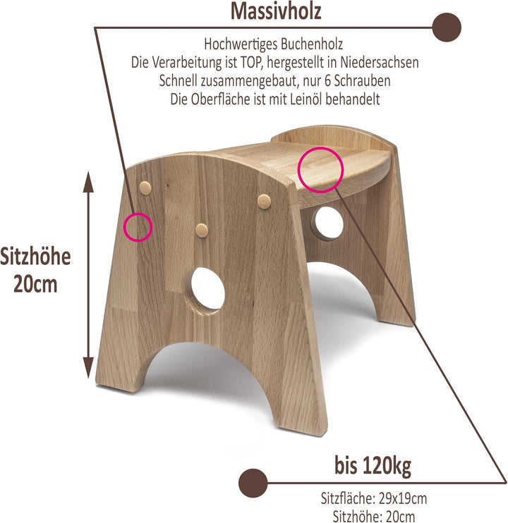 Schemel für Kinder aus Holz, Kleiner Kinderschemel, Holzhocker aus Massivholz, Sitzhöhe 20cm ohne Gr