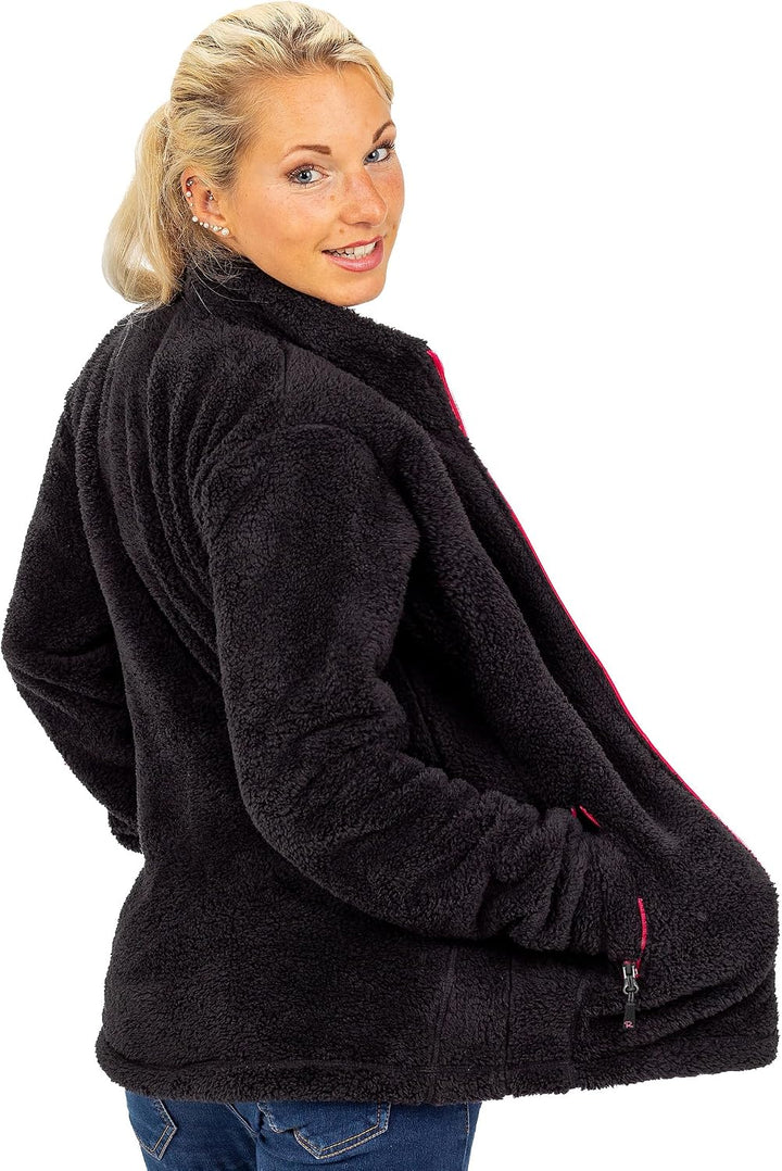 Reichstadt Damen Fleecejacke extra lange Ärmel Kuschelig XS Schwarz, XS Schwarz