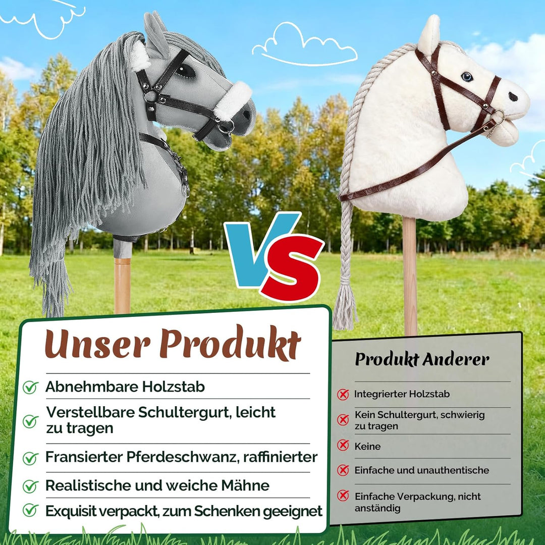 Hobby Horse, A3 Kopfgrösse Steckenpferd Kinder, Hobby Horsing mit Weichem Plüschhalfter, Fliessendem